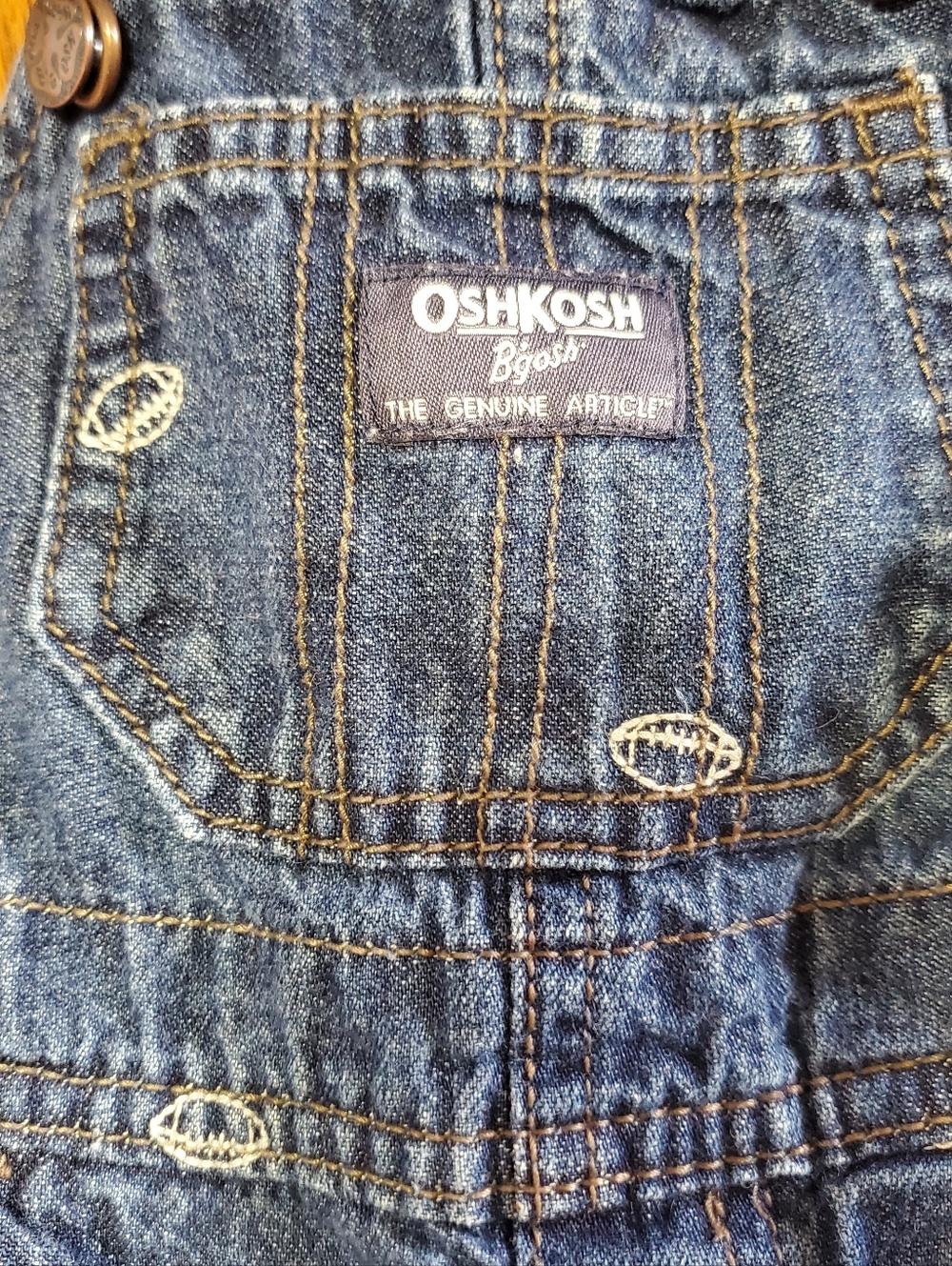 Oshkosh B'gosh Football Denim Baby Bib Overalls, 12 Months - Picture 2 of 4